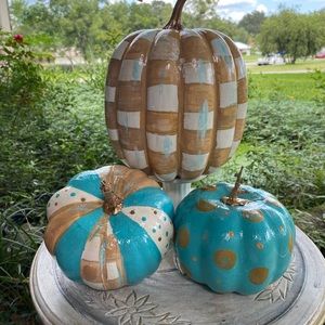 3 Hand Painted Designer Inspired pumpkins